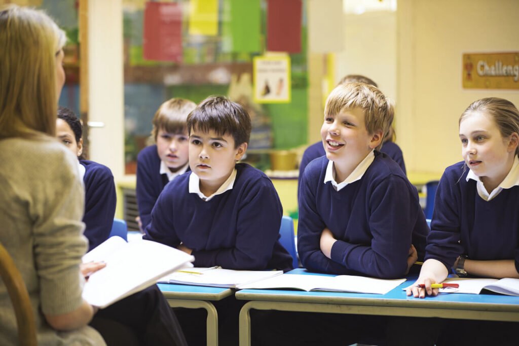 students in a class reading