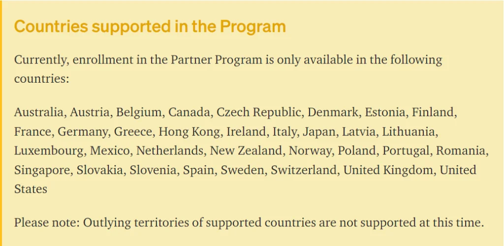 countries supported in the Medium partner program