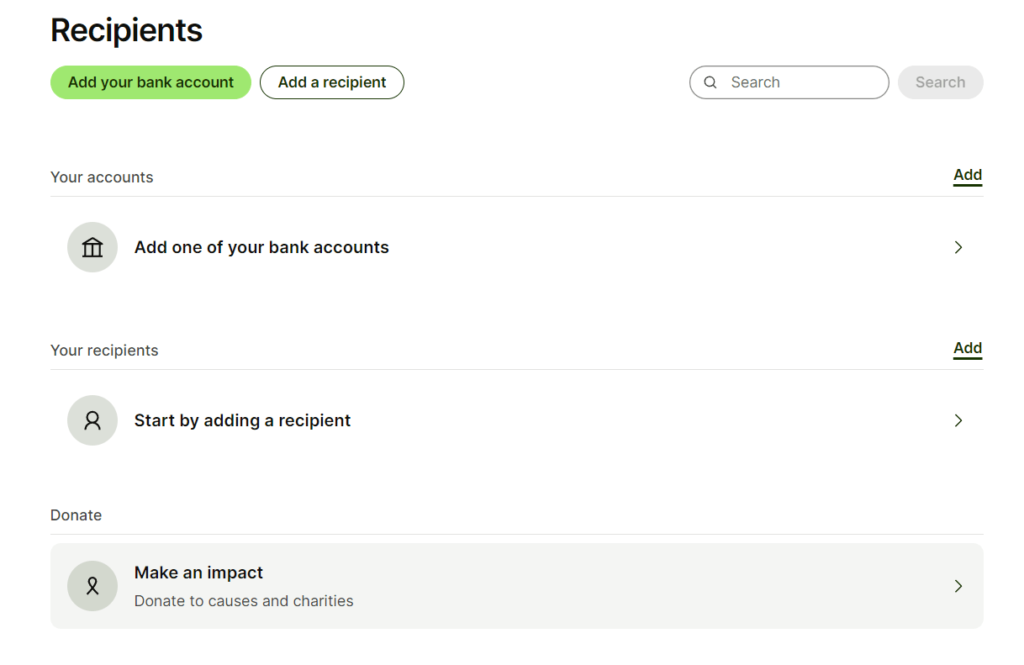 add recipients to Wise account