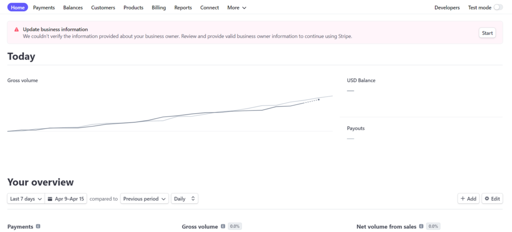 update business information Stripe